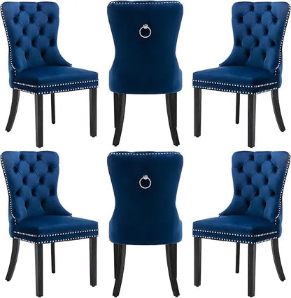 Velvet Dining Chairs Set of 6, Nikki Collection Dining Room Chairs with Wood Legs