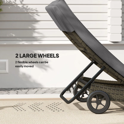 Outdoor Reclining Lounge Chair, PE Wicker, Rolling Wheels, Patio, Grey