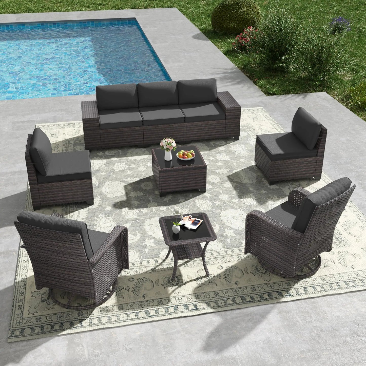 6PCS Outdoor Wicker Rattan Sectional Sofa Patio Furniture Set