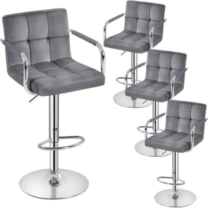 Counter Height Bar Stools Set of 4, PU Leather Adjustable Barstools with Armrest, with Thickened Seat