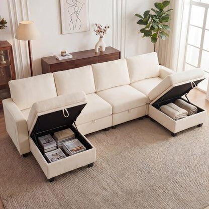 Modular Sectional Sofa Set with 2 Ottomans, U Shaped Convertible Couch with Storage, 4 Seat Convertible Sectional Couches for Large Living Room, Cloud-Like Comfort