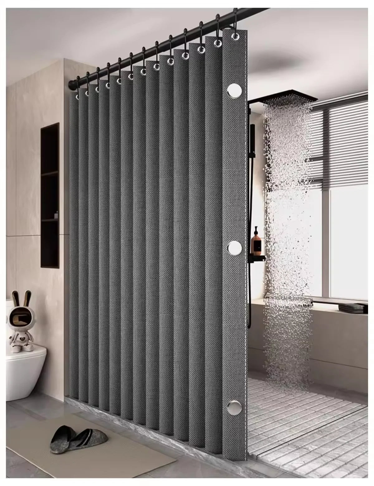 Magnetic Foldable Waterproof Bath Curtain  for Walk-In Shower