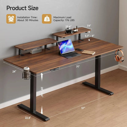 Electric Stand Up Desk with Memory Controller & Adjustable Height  2 Adjustable Monitor Shelves