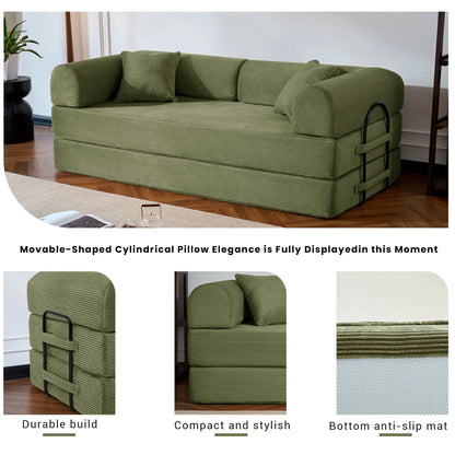 79’’ Folding  Corduroy Upholstered Convertible Sofa Bed  Boneless Couch