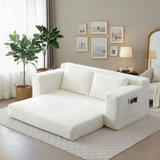73" Convertible Sleeper Sofa, Comfy Corduroy Foldable Sofa Bed with 2 Pillows, Floor Sofa Lounge Couch
