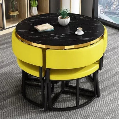 Round Luxury White Mobile Dining Table  Set with 4 Chairs