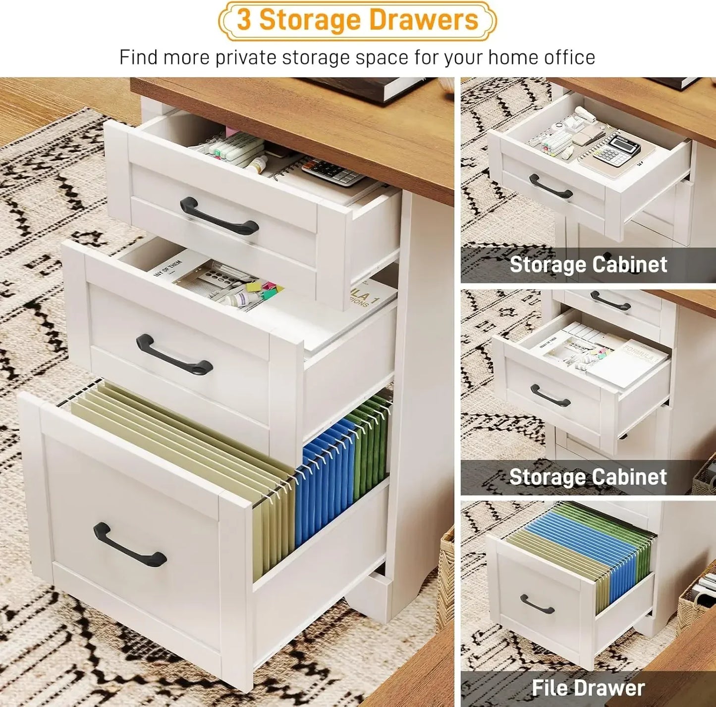 59” L Shaped  Home Office Desk with Flie Drawer,Stroage Cabinet, Wood Corner Sturdy with Power Outlets