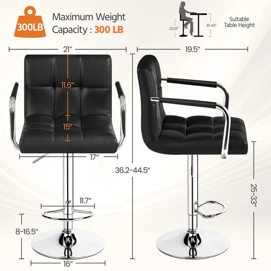 Counter Height Bar Stools Set of 4, PU Leather Adjustable Barstools with Armrest, with Thickened Seat