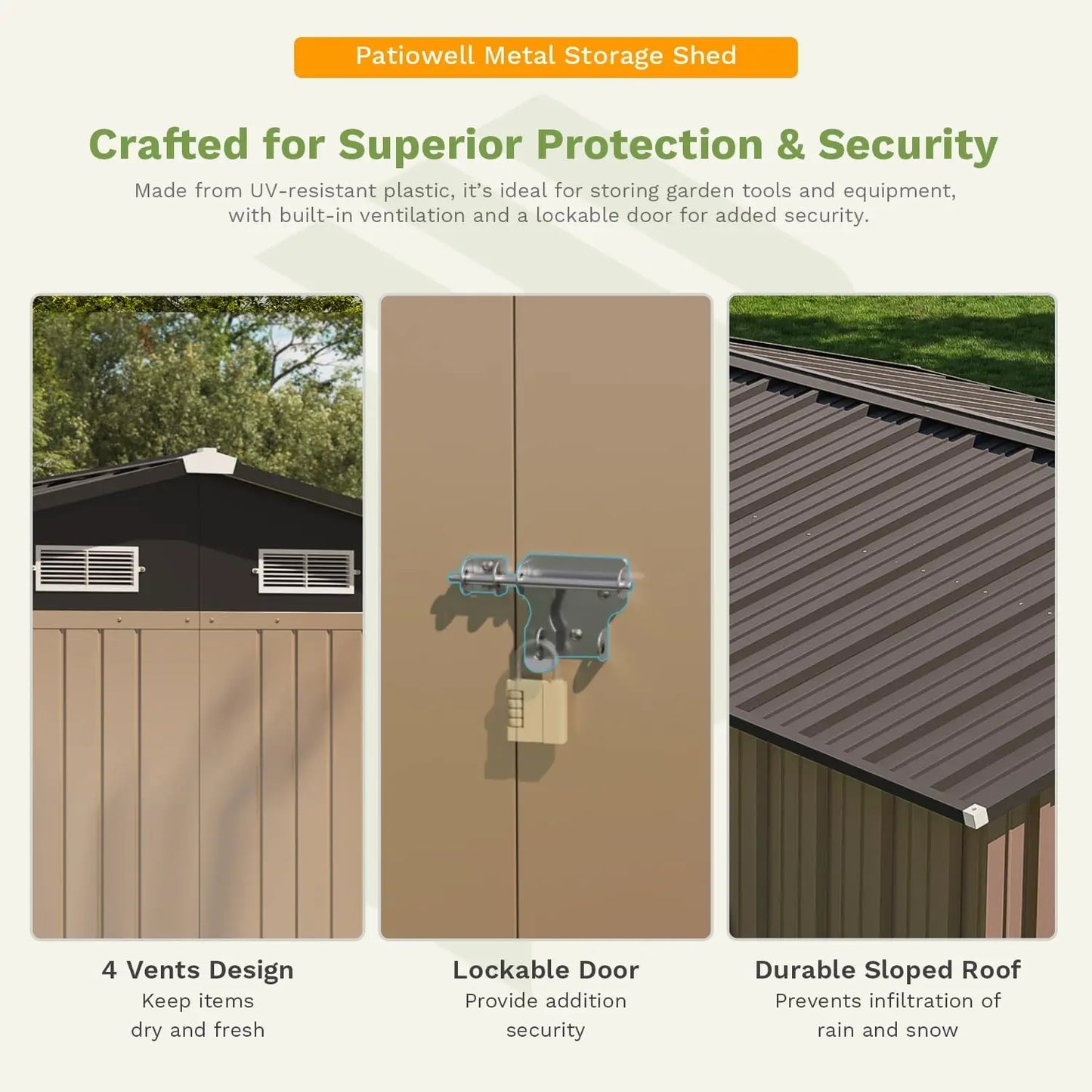 10 x 12 FT Outdoor Storage Shed, Large Metal Shed Storage with Lockable Doors and Steel Frame,