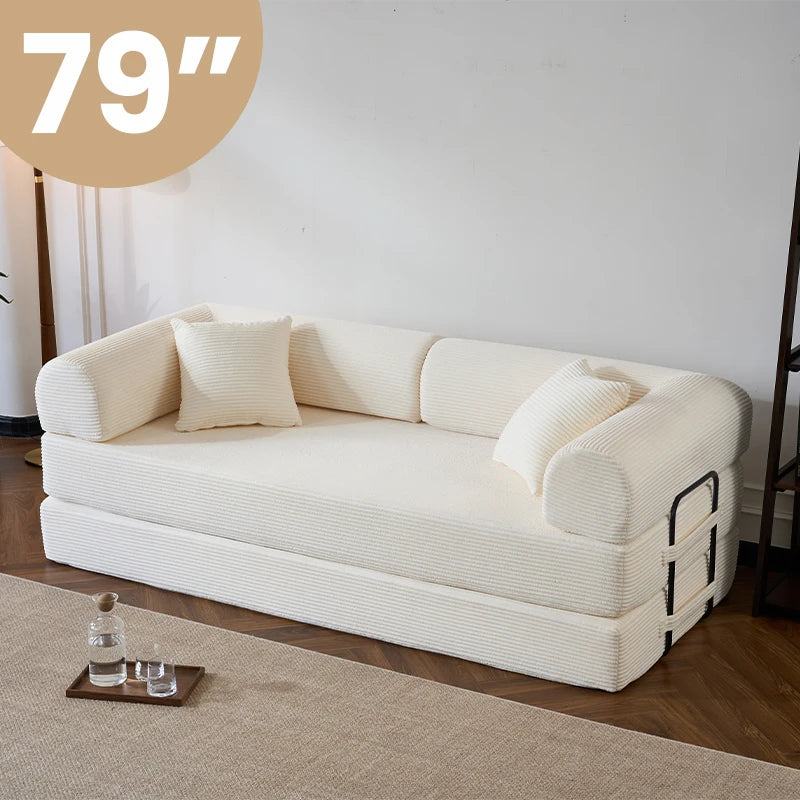 79’’ Folding  Corduroy Upholstered Convertible Sofa Bed  Boneless Couch