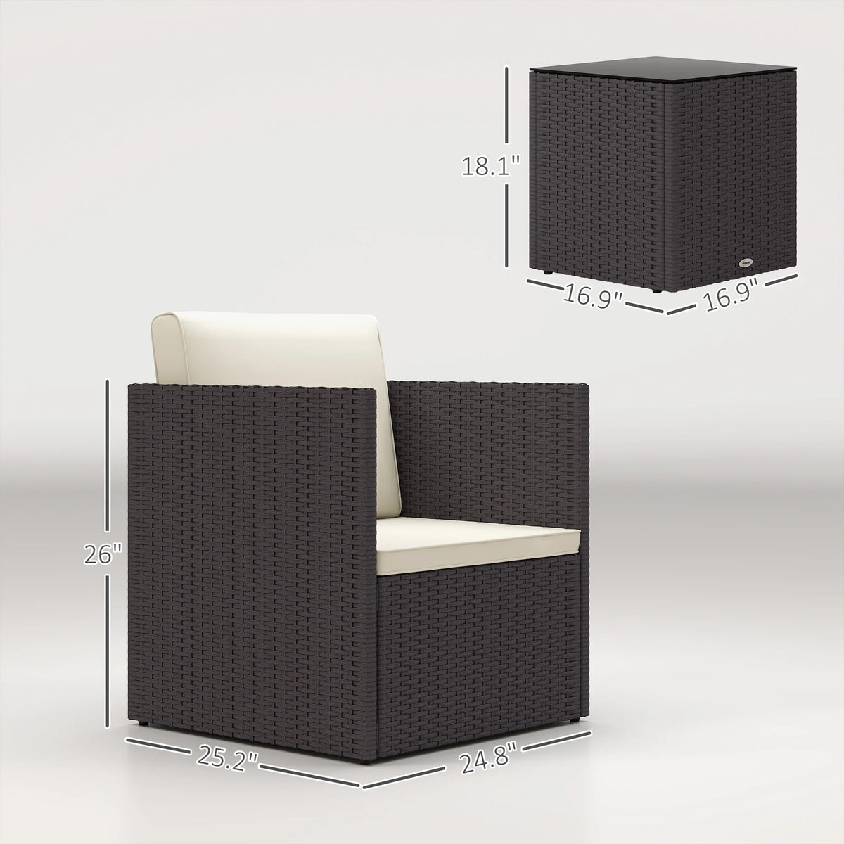 3 Piece Folding Wicker Bistro Furniture Sets, Brown