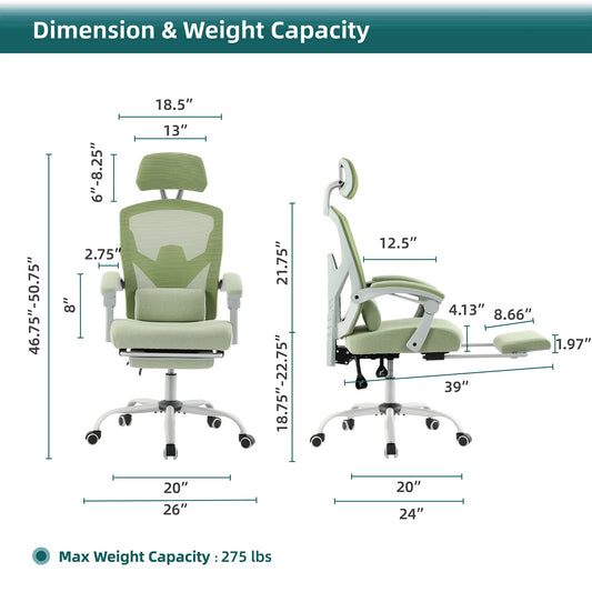 Ergonomic Reclining High Back Mesh  Gaming Chair  Swivel Rolling  Lumbar Support Pillow