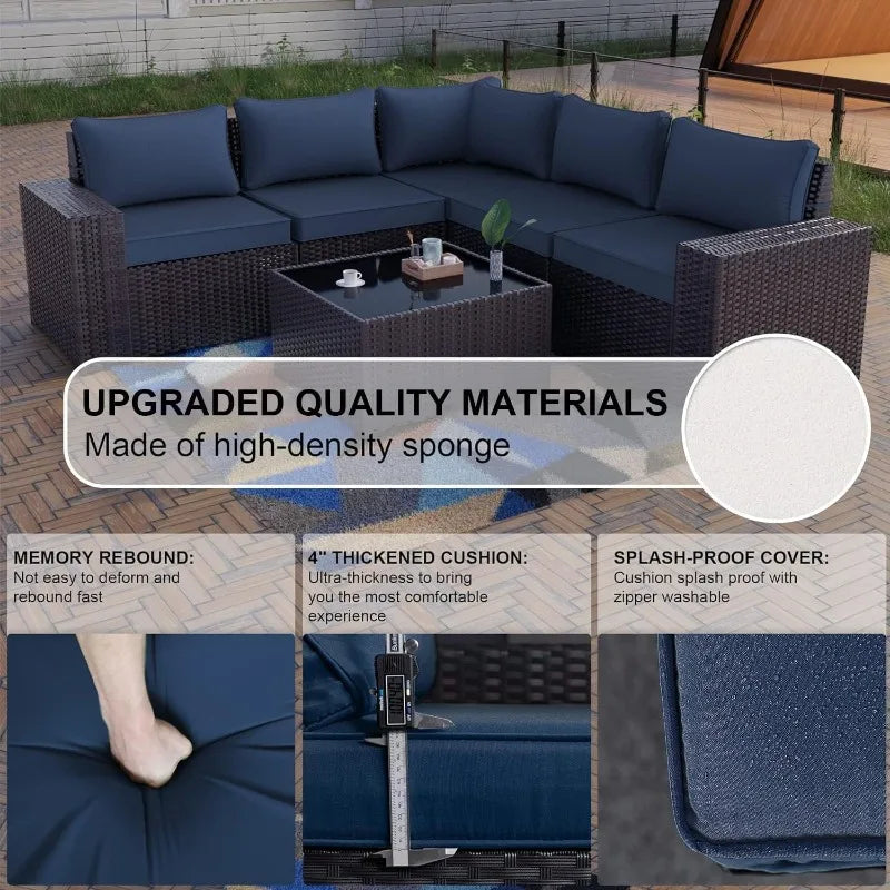 6PCS Outdoor Wicker Rattan Sectional Sofa Patio Furniture Set