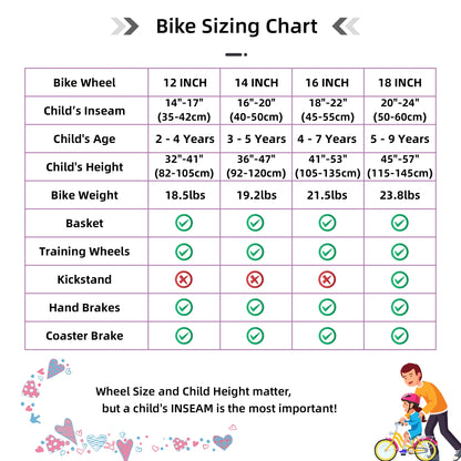Colorful Girls Bike with Basket & Training Wheels 4 sizes 12 14 16 18