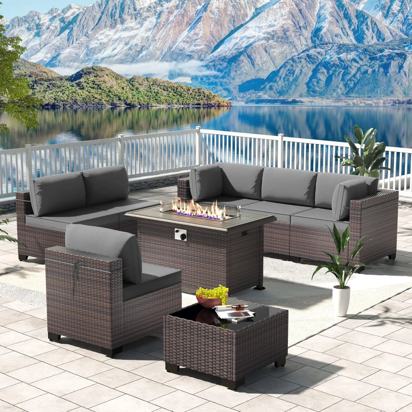 6PCS Outdoor Wicker Rattan Sectional Sofa Patio Furniture Set