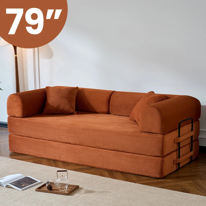 79’’ Folding  Corduroy Upholstered Convertible Sofa Bed  Boneless Couch