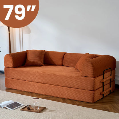 79’’ Folding  Corduroy Upholstered Convertible Sofa Bed  Boneless Couch