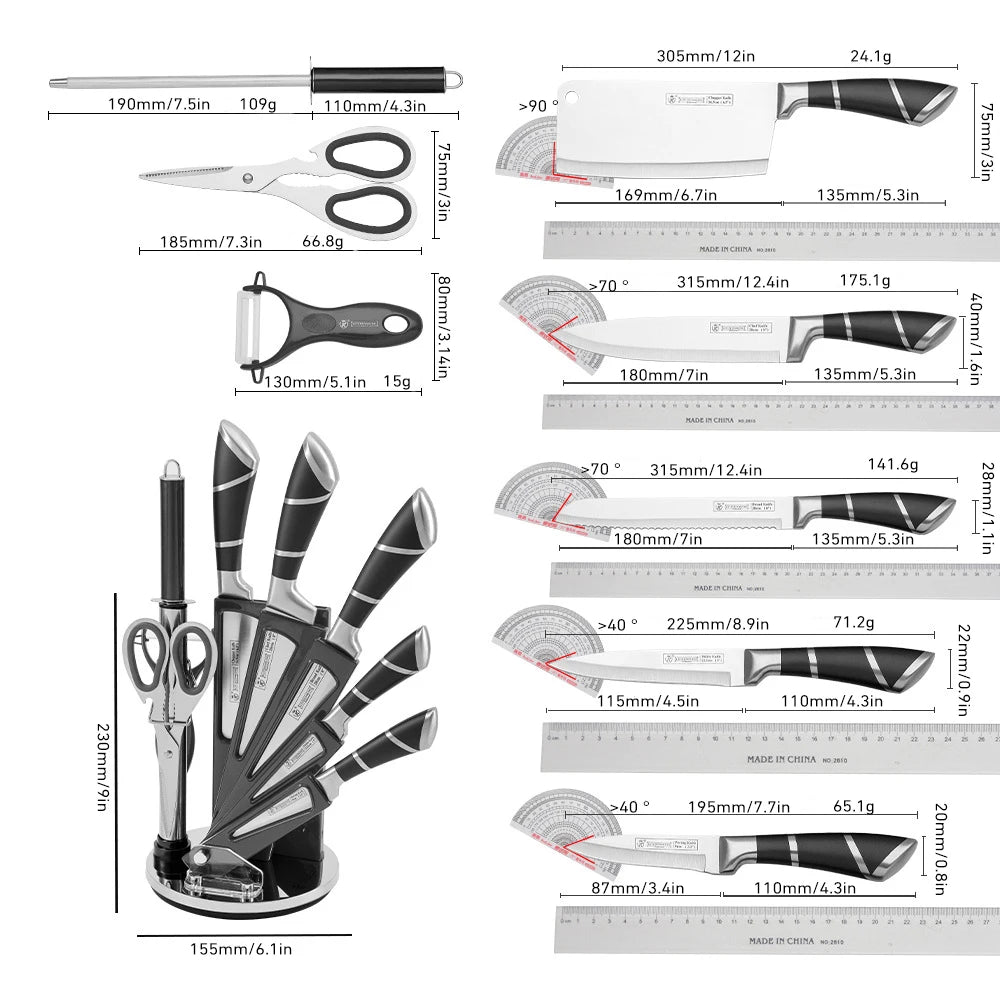 9 pcs Black Pofessional Kitchen Knife Set f