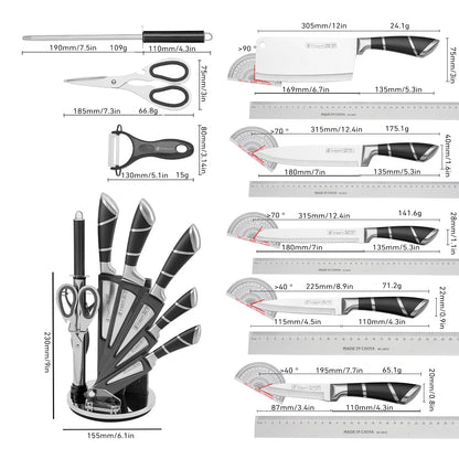 9 pcs Black Pofessional Kitchen Knife Set f