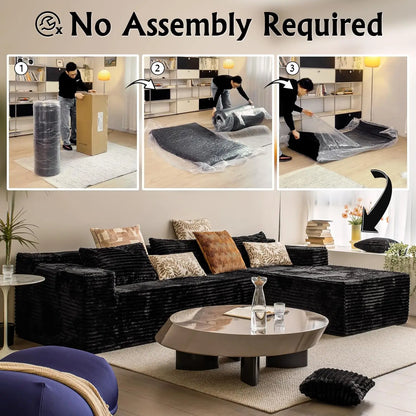 Black Corduroy Couch for Living Room ，104" Cloud Sectional Couch with L-Shape Chaise， Modern, Customized