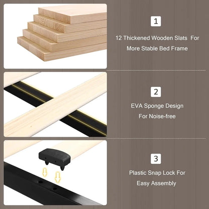 Upholstered Platform Bed Frame Frame with 4 Storage Drawers and Charging Station