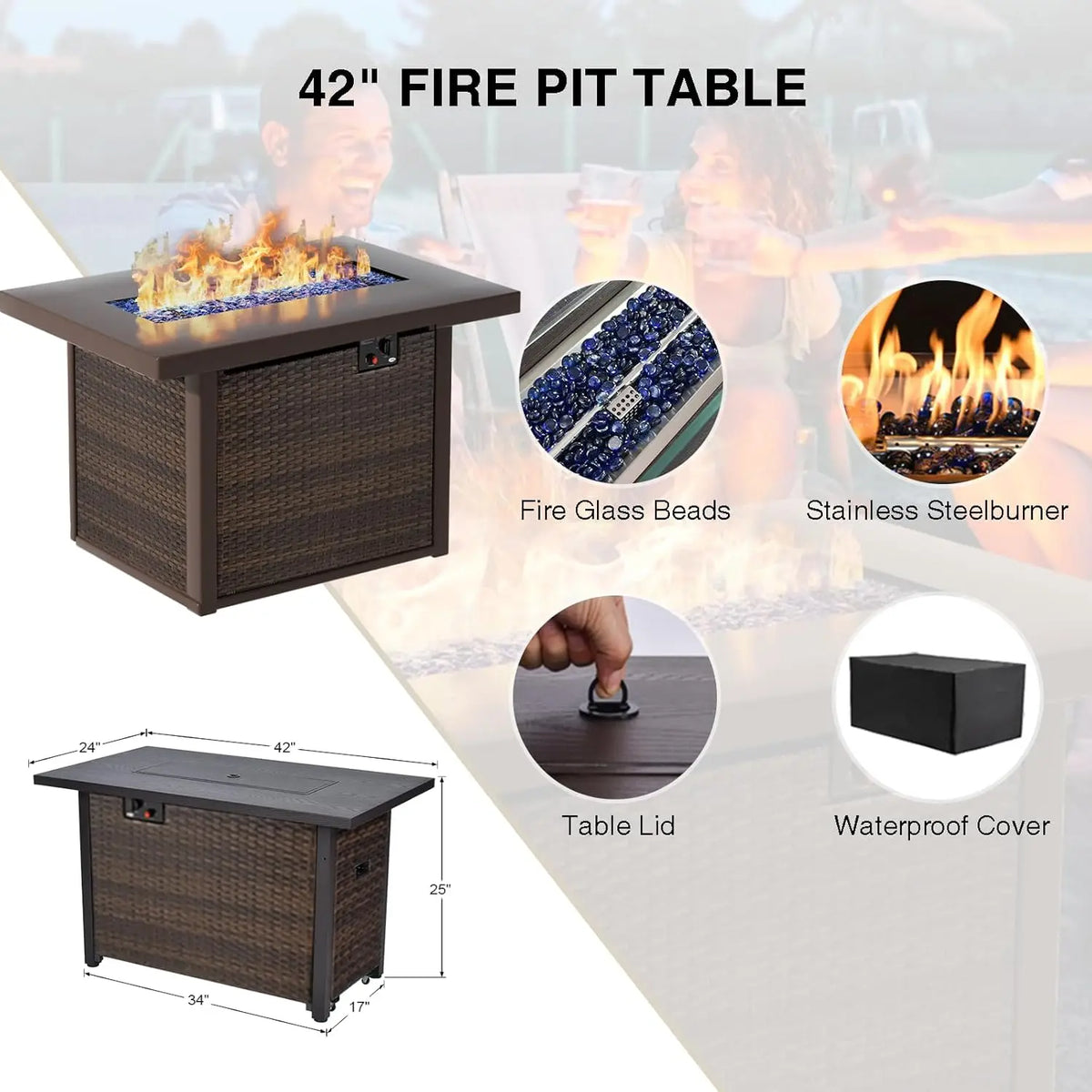 9 Pieces Outdoor Sectional Patio Furniture Set with Fire Pit Table PE Rattan Wicker Patio Sectional Armless, Customized