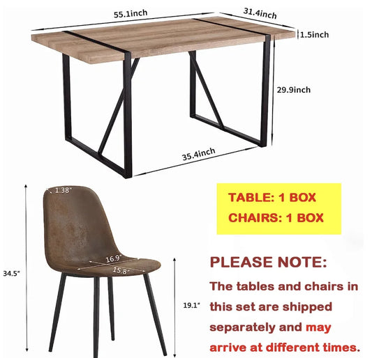 Wood Dinette Table with for 4  Fabric Dining Chairs