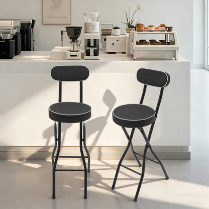 Folding Bar Stool with Back, 25.6 in Cushioned Padded Foldable Chairs, Tall Bar Collapsible Stools, Round Counter Height Stool Chair, suitable for Camping, Kitchen, Shop, and Cafe