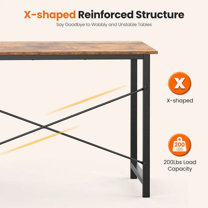 47IN Computer Desk with 2 Drawers For Study Wood Table with Adjustable Position Drawers Modern Work Table for Office or Gaming