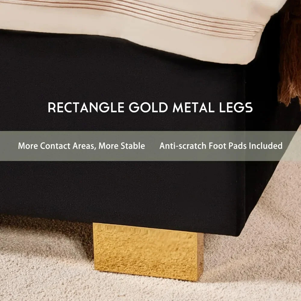 King Size Bed Frame, Upholstered  with Golden Plating Trim,