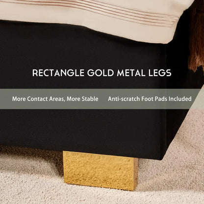 King Size Bed Frame, Upholstered  with Golden Plating Trim,