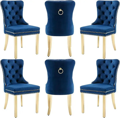 Velvet Dining Chairs Set of 6, Nikki Collection Dining Room Chairs with Wood Legs