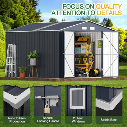 Outdoor Storage Shed 10 X 12 Ft.  with Lockable Doors, Windows for Patio