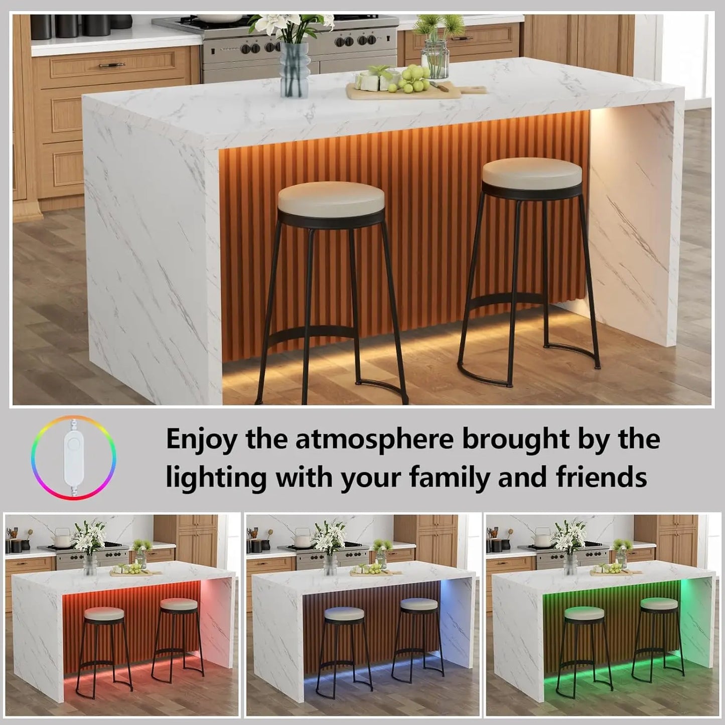 63" Large Imitation Marble Dining Table for 4-6 People with LED Lights