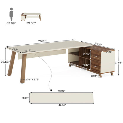 Large L-Shaped Office  Desk with 55-Inch Cabinet  Storage Shelves