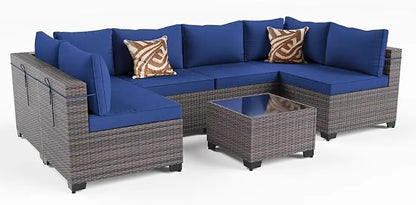 6PCS Outdoor Wicker Rattan Sectional Sofa Patio Furniture Set