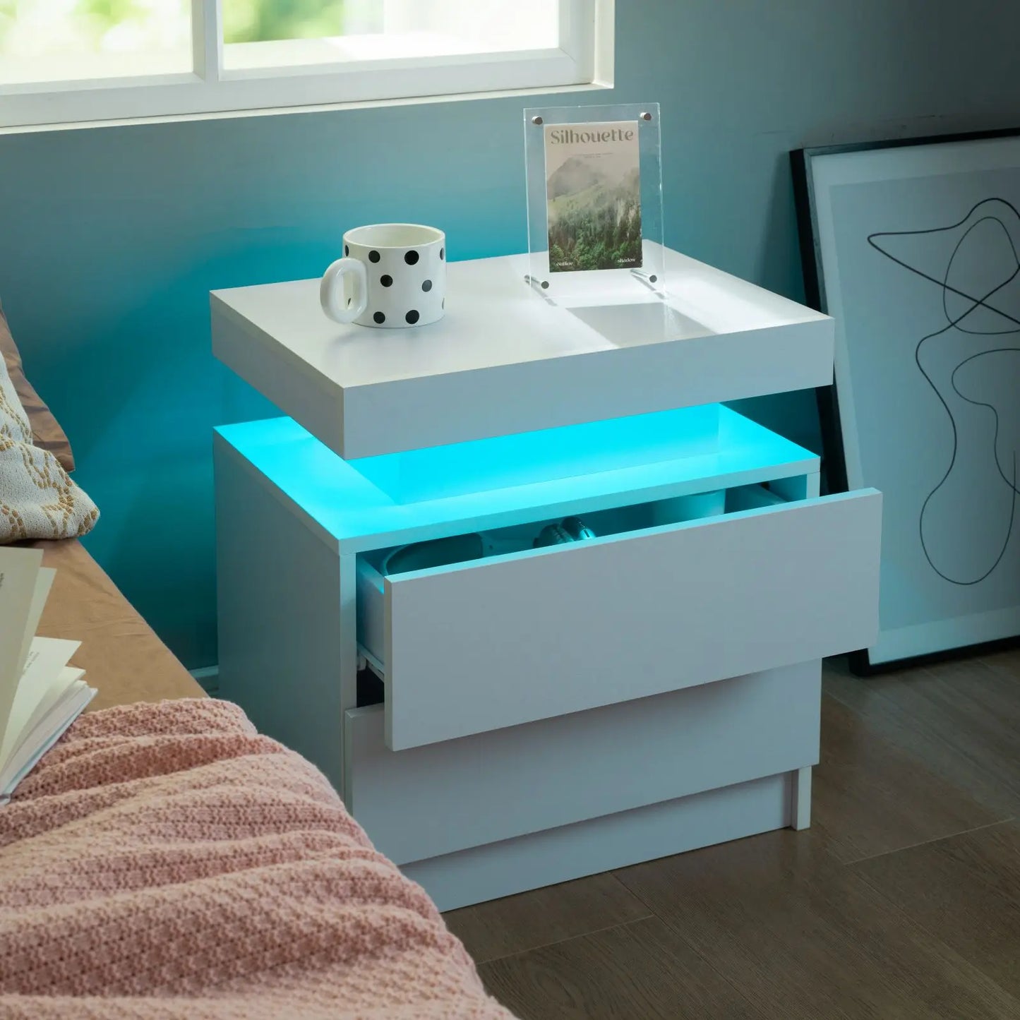 LED Night Stand with 2 Drawers for Bedroom