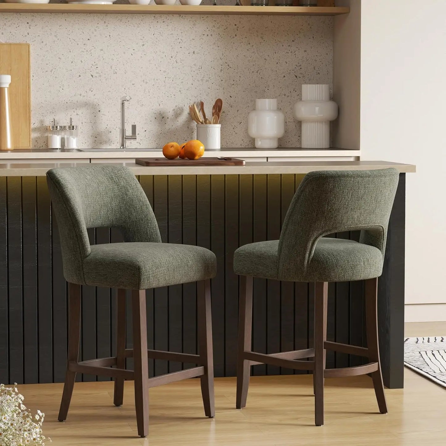 Upholstered Modern Counter  Height Bar Stools (2)
