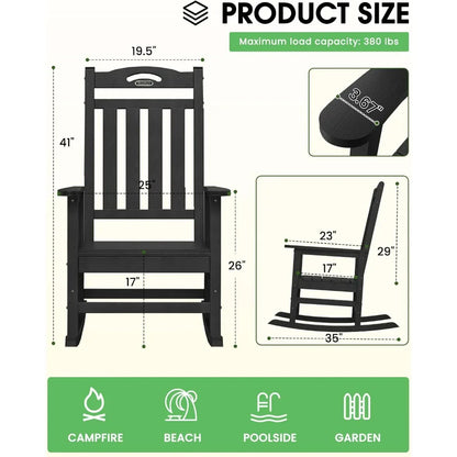 Set of 2"Large Outdoor High Back Rocking Chairs, Durable HDPE Weatherproof Patio Rockers