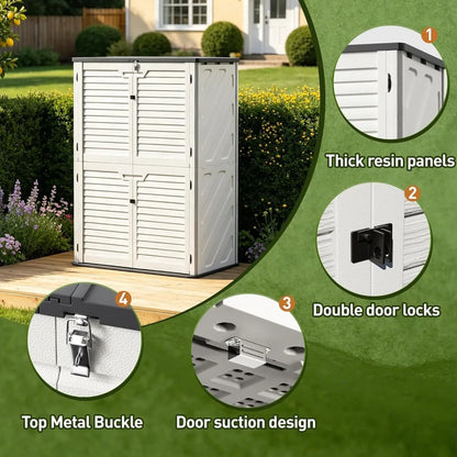 65 Cu.Ft Resin Outdoor Storage Shed with Floor, Weatherproof Plastic Vertical Cabinet for Garden