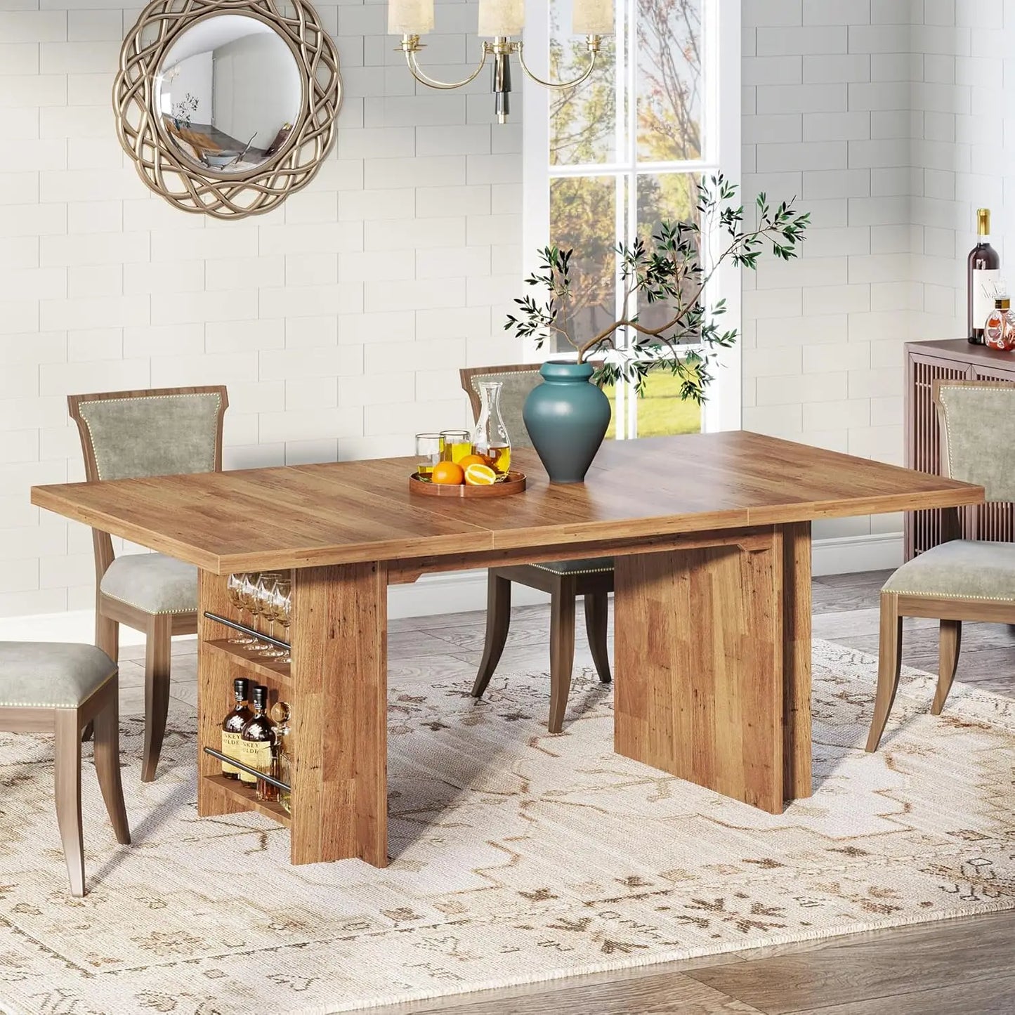 Farmhouse Dining Table for 6  with Storage,