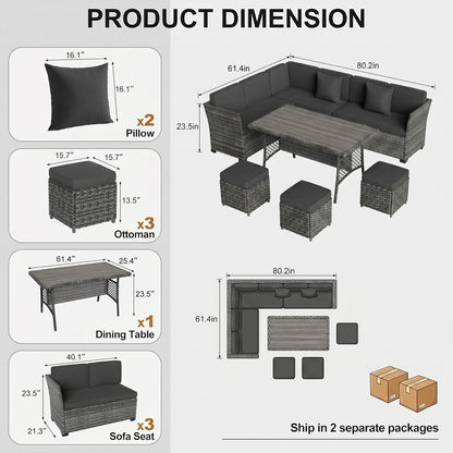 7 Pieces Patio Furniture Set, Wicker Conversation Set with Dining Table, Chairs and, Customized
