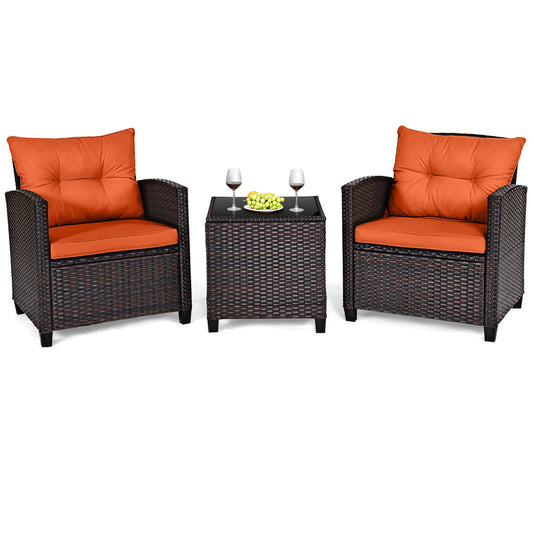 3 PCS Patio Rattan Furniture Set Cushioned  Set Orange