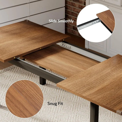 7-Piece Extendable Dining Table Set with 6 Chairs,, Solid Metal Frame & MDF Board,