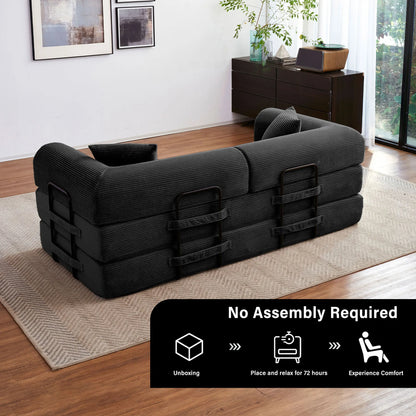 79''  Foldable Convertible Futon Sleeper Sofa Bed with L-Shaped Armrests for Living Room