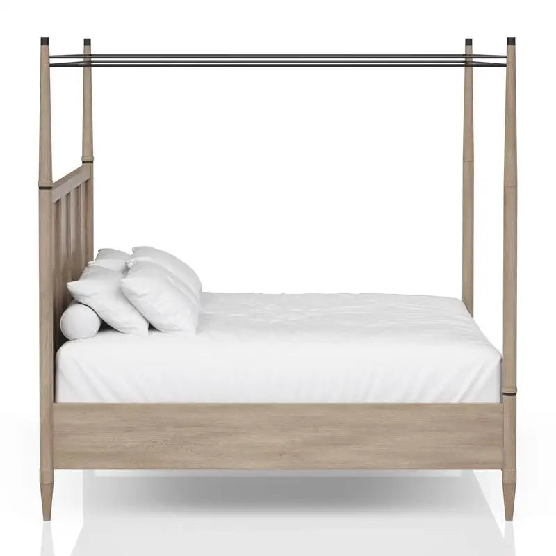 Queen Canopy Bed Set with 2-Drawer Nightstand, Modern Dresser with Poster Mirror, and Storage Chest