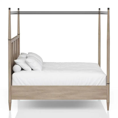 Queen Canopy Bed Set with 2-Drawer Nightstand, Modern Dresser with Poster Mirror, and Storage Chest
