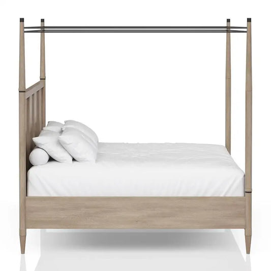Queen Canopy Bed Set with 2-Drawer Nightstand, Modern Dresser with Poster Mirror, and Storage Chest