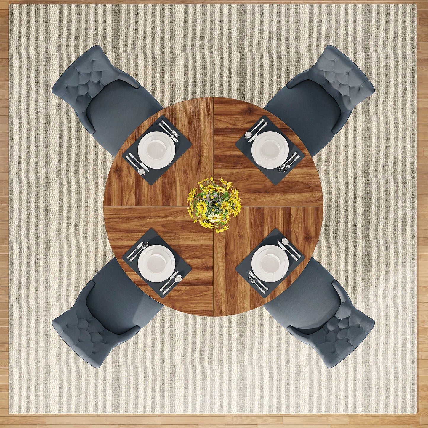 Round Dining Table for 4, 47 Inch Farmhouse Kitchen Table