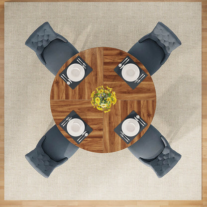 Round Dining Table for 4, 47 Inch Farmhouse Kitchen Table